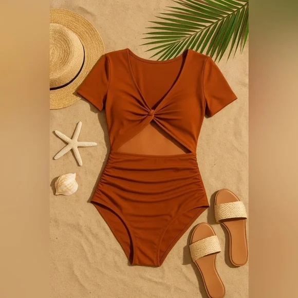 One-Piece Cutout Swimsuit | Size Large | Rust Orange - Picture 9 of 9
